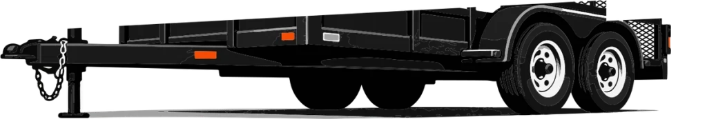 Open car hauler trailer with a flat deck and drive-over fenders