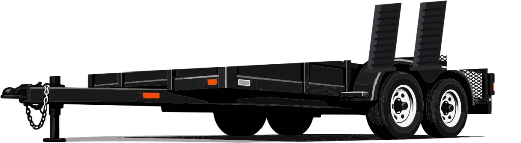 Equipment trailer with two stand-up loading ramps at the rear