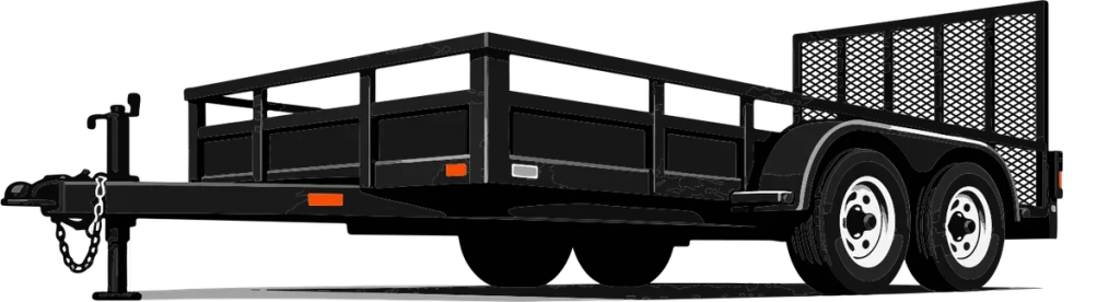 Utility trailer with side rails and a fold-down mesh ramp gate