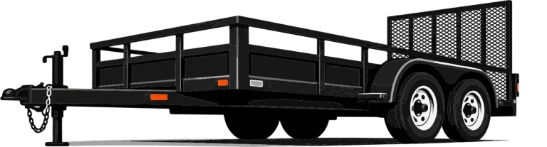 Utility trailer with side rails and a fold-down mesh ramp gate